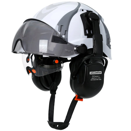 CE Safety Cap With Vent Slots &ndash; Integrated Goggles Earmuffs White Set A