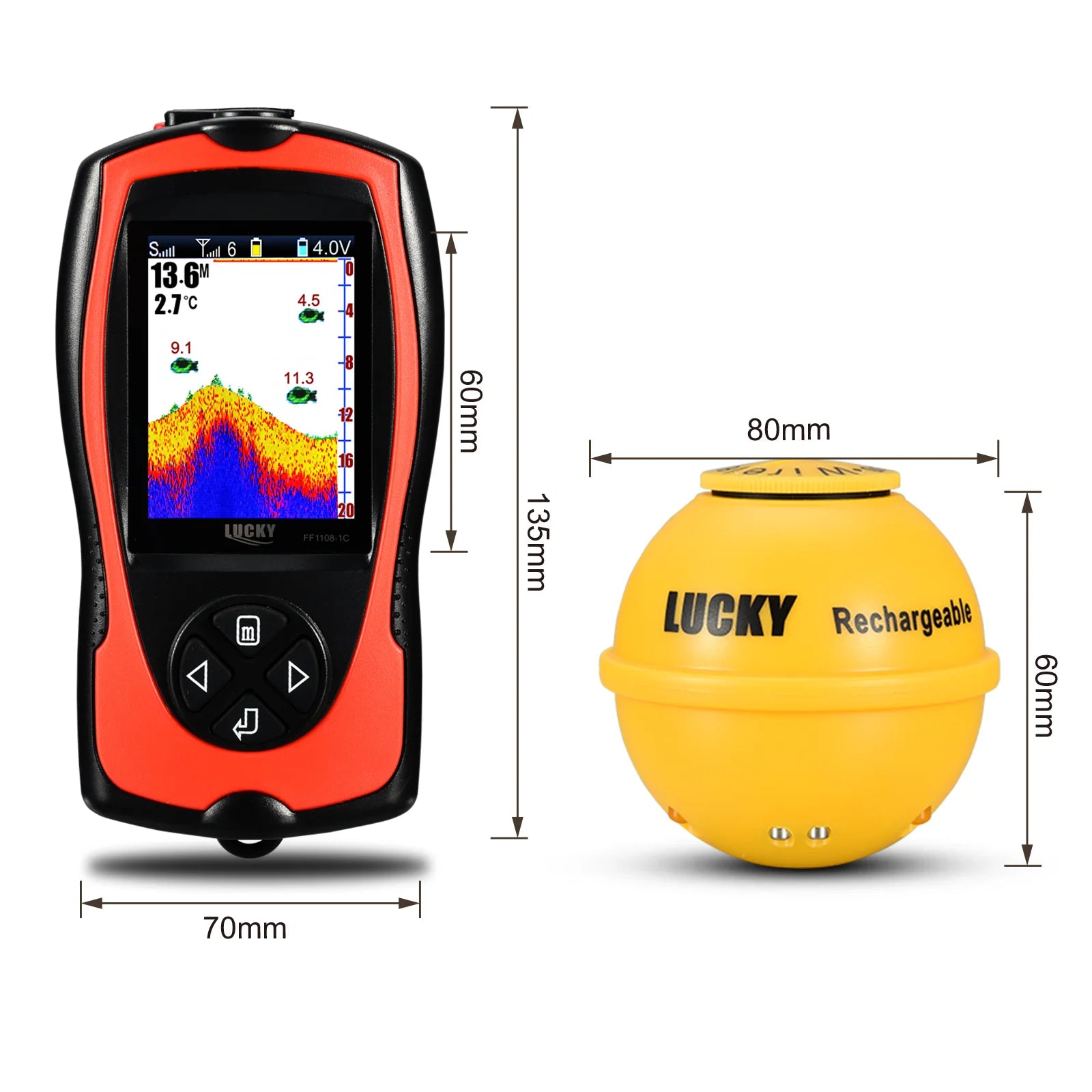 Lucky Sonar FF1108-1CWLA Wireless Fish Finder - Portable &amp; Rechargeable