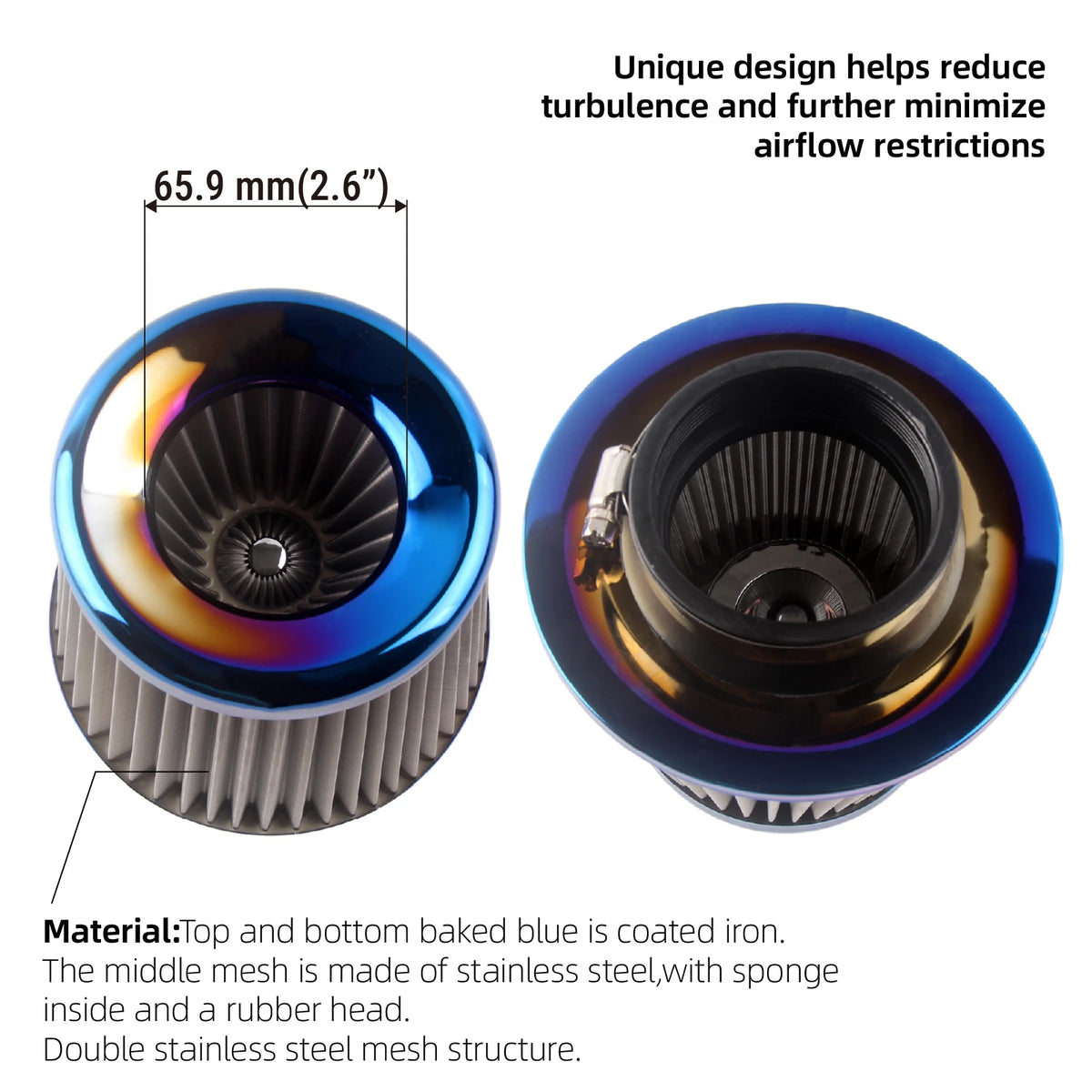 PIKBUK Universal Stainless Steel Washable Auto Air Intake System High Flow Cone Cold Air Filter 60MM 65MM 70MM 75MM by InterCyprus Trading Ltd