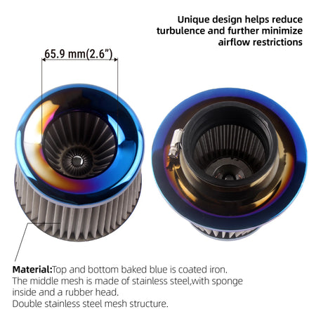 PIKBUK Universal Stainless Steel Washable Auto Air Intake System High Flow Cone Cold Air Filter 60MM 65MM 70MM 75MM by InterCyprus Trading Ltd