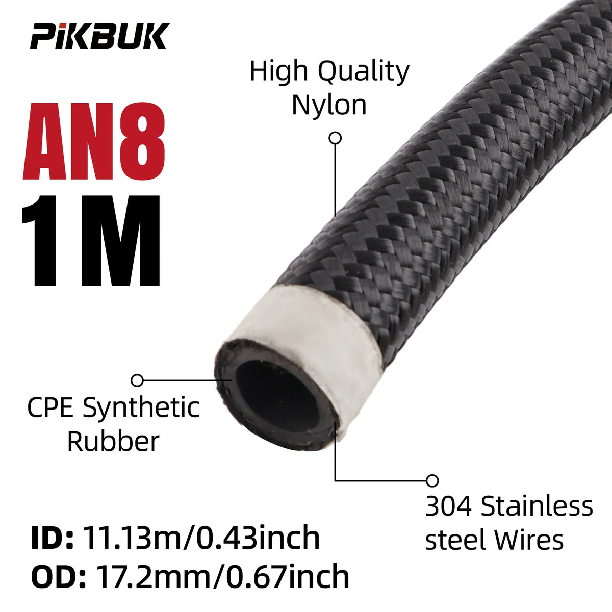Stainless Braided Fuel Hose With AN4 AN6 AN8 Fittings For 1M To 6M by InterCyprus Trading Ltd