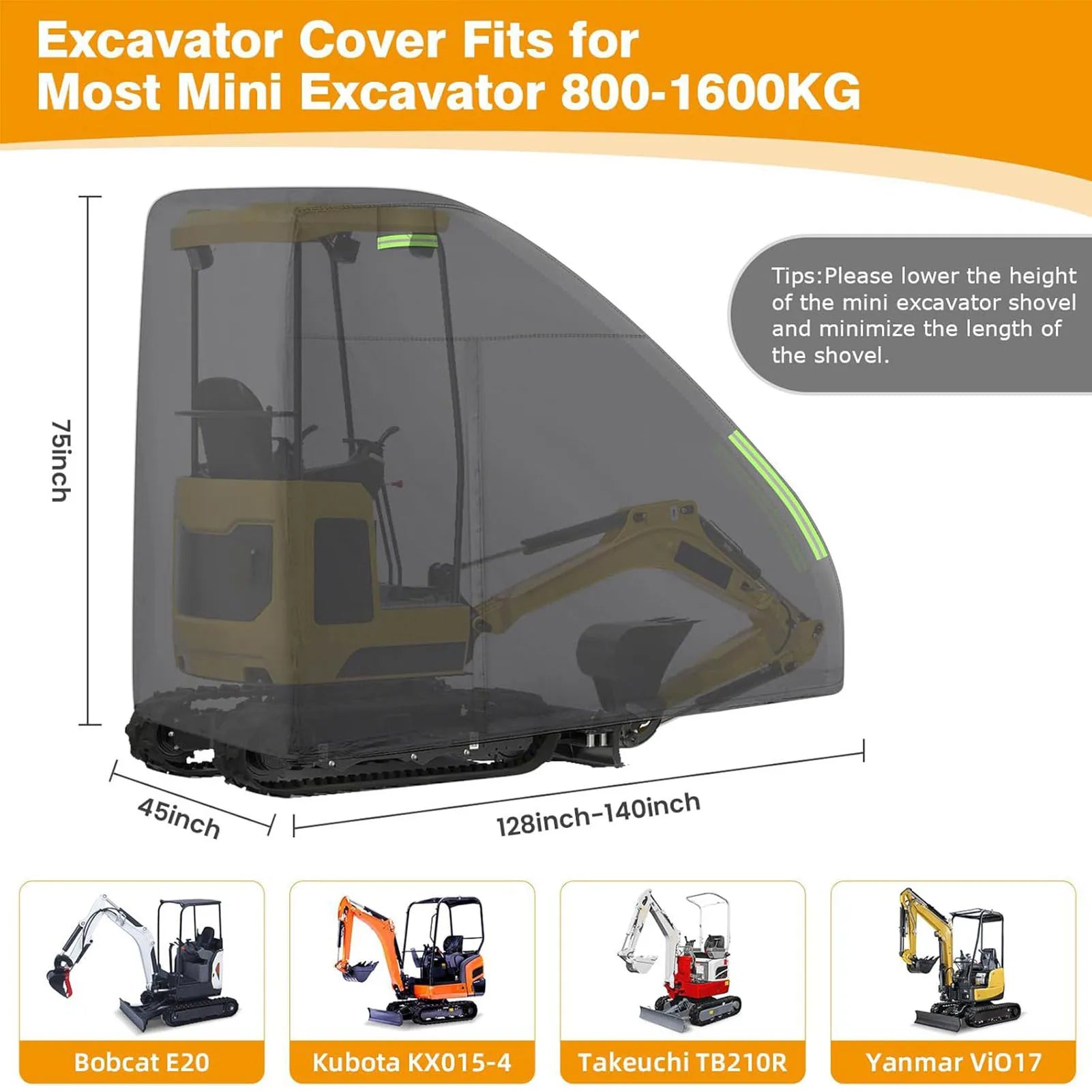 Mini Excavator Cover Bobcat E20 &ndash; Waterproof 210D Oxford