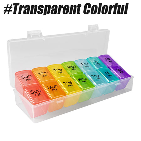 Weekly Pill Organizer &ndash; Convenient Push Button Design Transparent Colorful