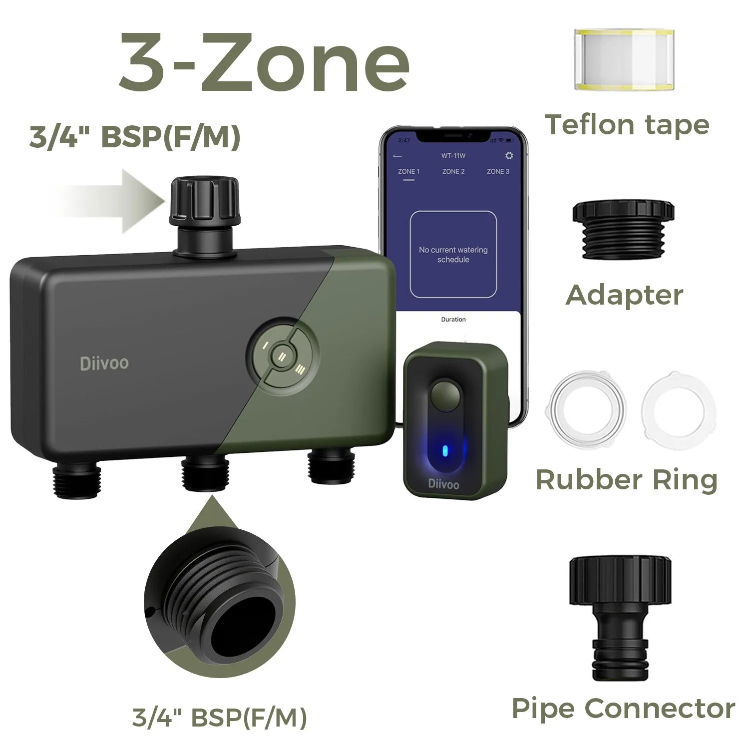 Diivoo Garden WiFi Water Timer - 4 Zone Smart Irrigation Controller with Rain Delay & Alexa Compatibility CHINA / 3 ZONE-BSP