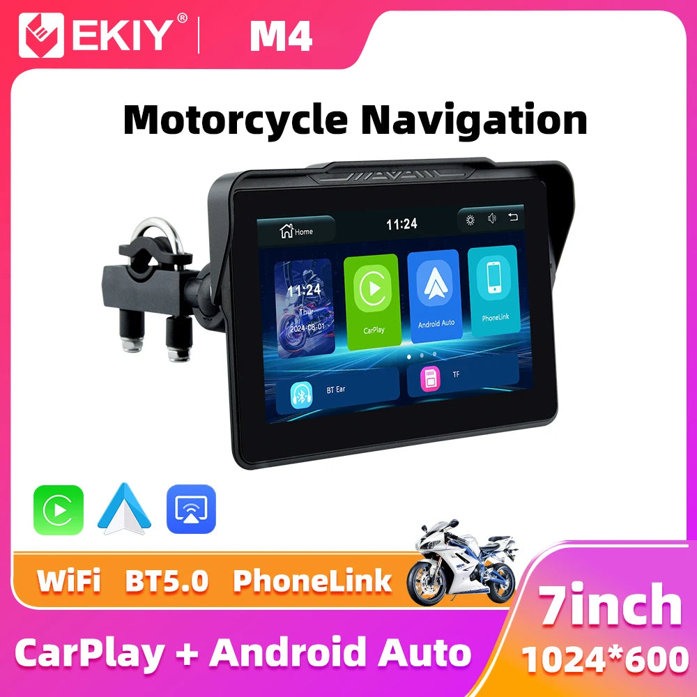 EKIY 7 Inch Portable Motorcycle Dashboard GPS &ndash; Waterproof IPX7 Display with Android Auto
