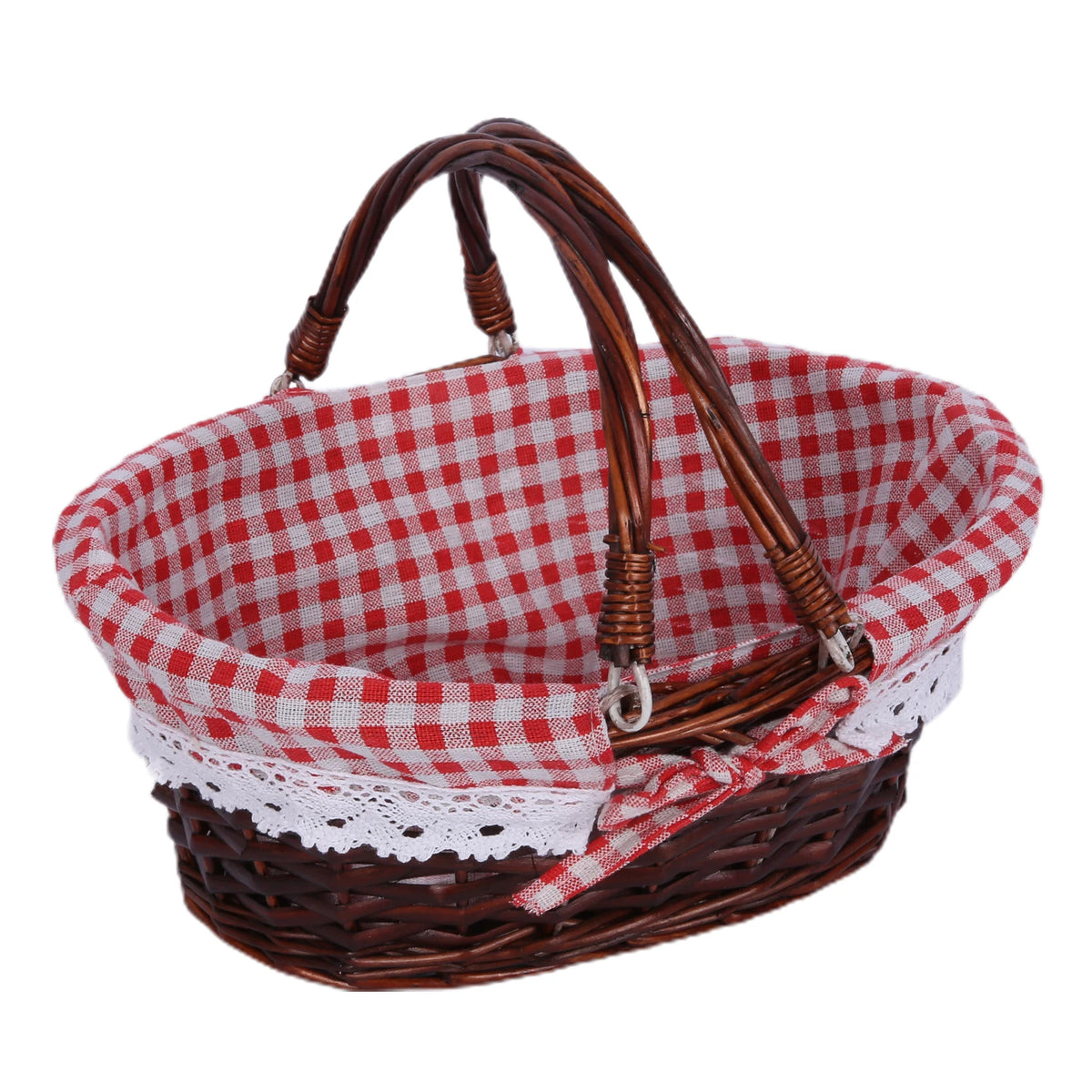 Woven Rattan Picnic Basket &ndash; Folding Handle Portable C
