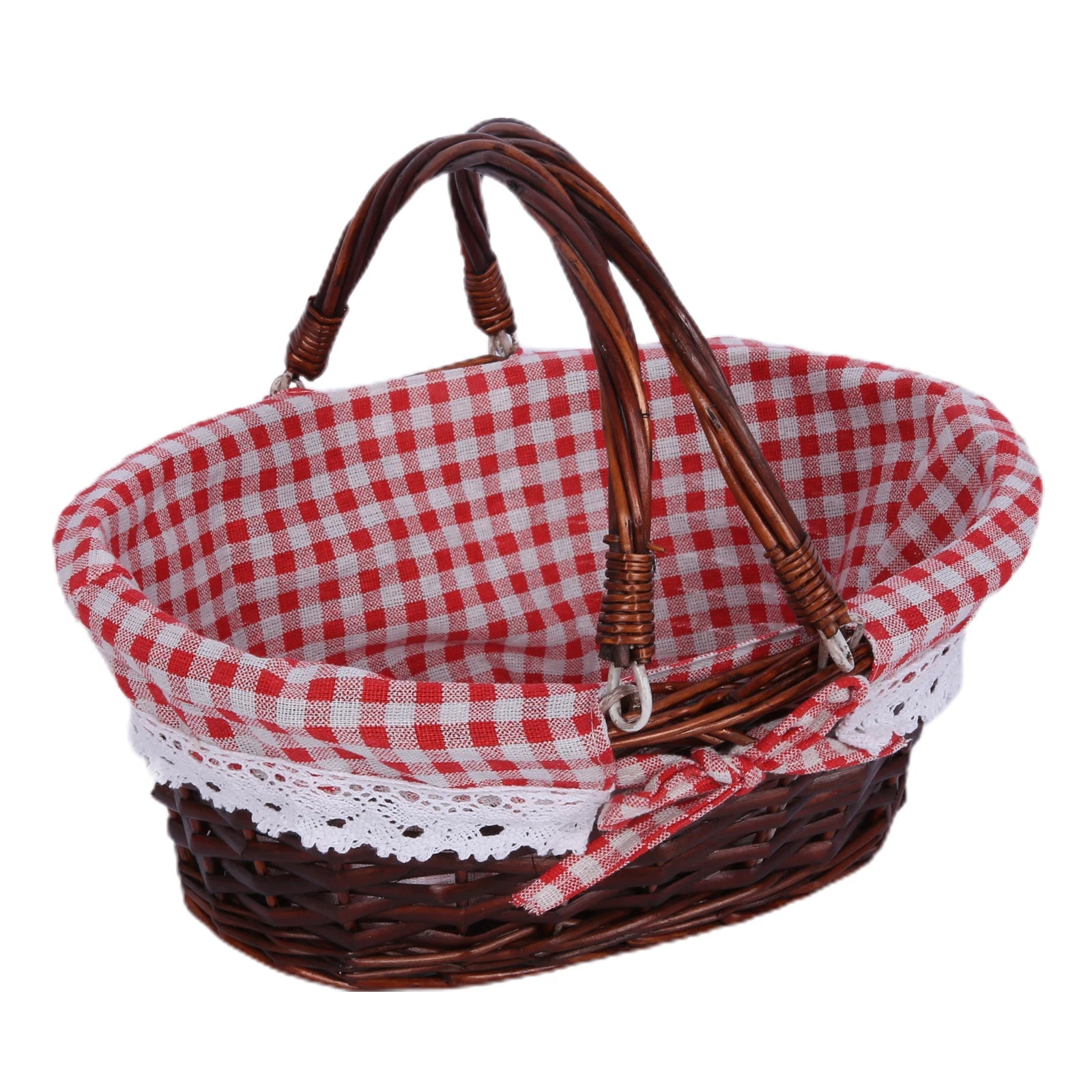 Woven Rattan Picnic Basket &ndash; Folding Handle Portable C