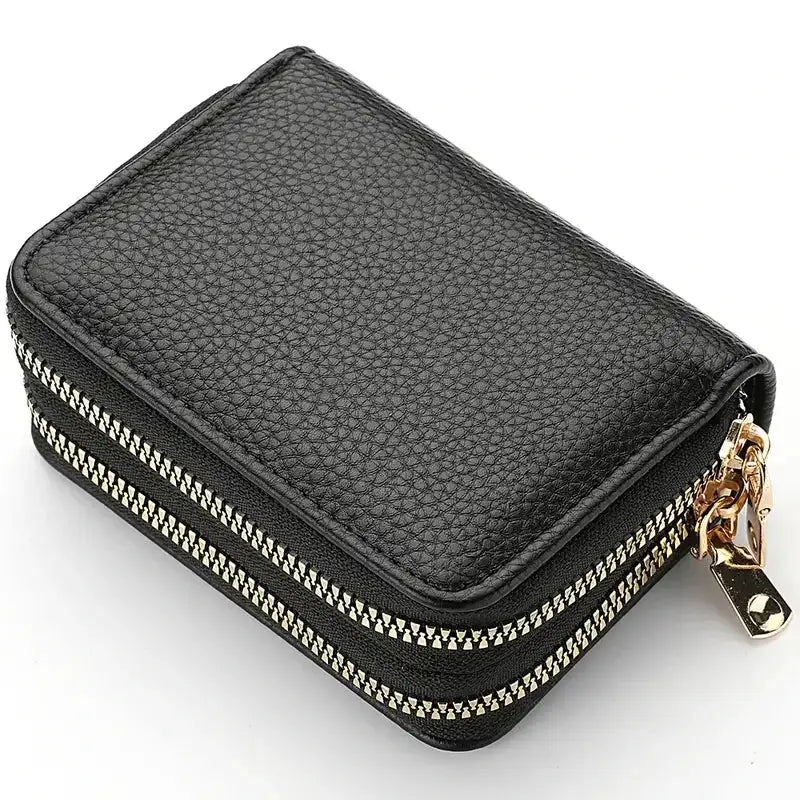 Women's Stylish Double Zipper Wallet with Large Capacity Coin Purse Black
