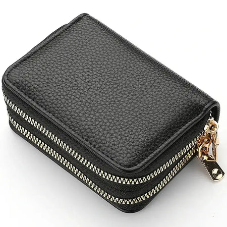 Women's Stylish Double Zipper Wallet with Large Capacity Coin Purse Black