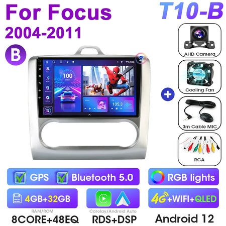 2 Din Android 12 Car Radio For Ford Focus 2 3 Mk2 Mk3 2004-2011 &ndash; Multimedia GPS With 4G Carplay T10-B-Camera-B