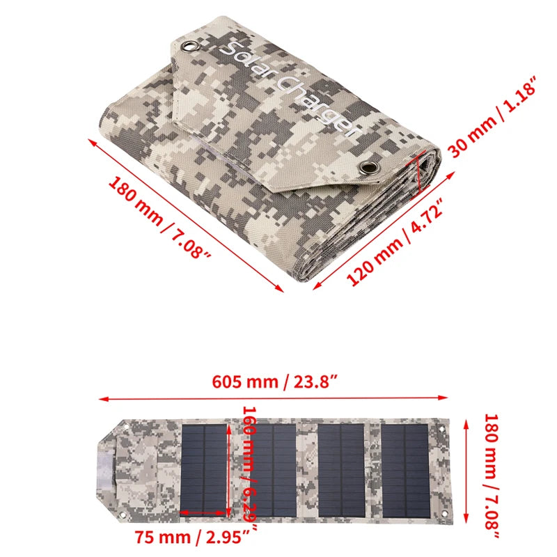 6-Fold Foldable USB Solar Panel 100W - Ultra Portable 4-Fold Camouflage