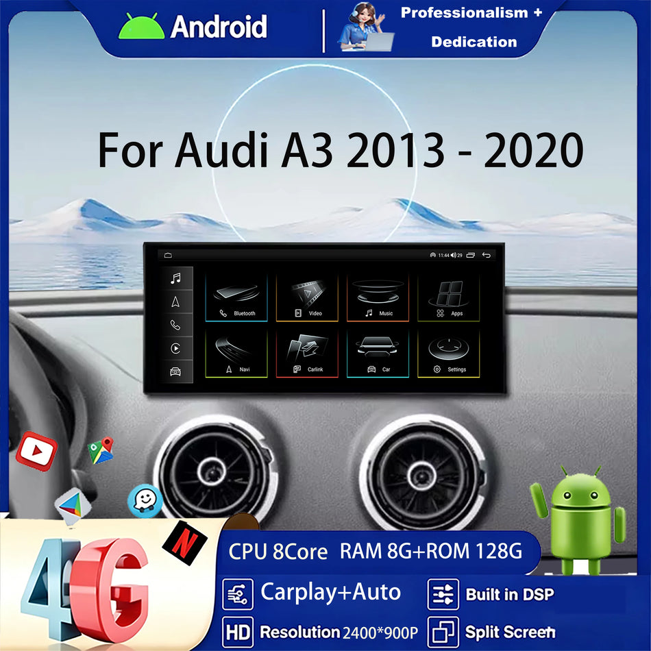 12,3-calowy odtwarzacz GPS stereo do Audi A3 2013-2020, bezprzewodowy Carplay, Android, DSP, wideo