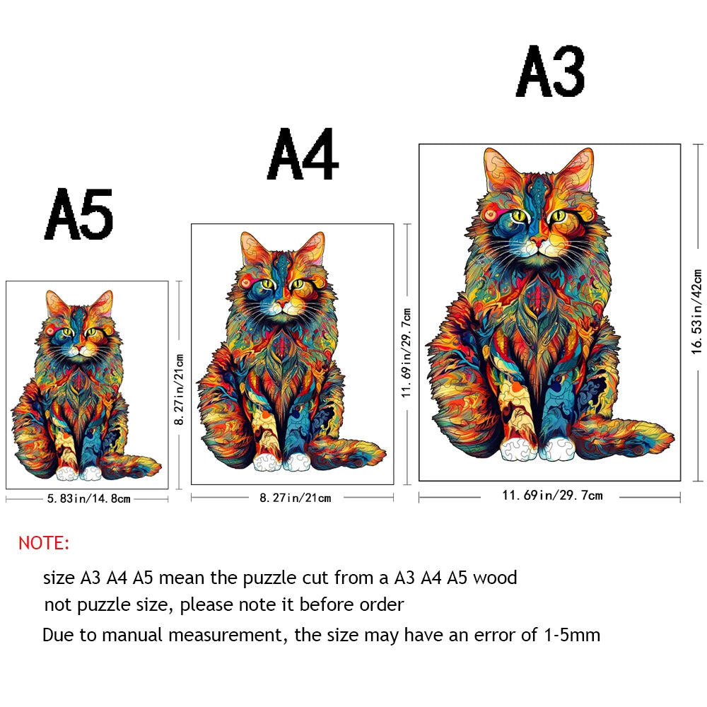 Wooden Jigsaw Puzzle - Colored Cat &amp; Peacock Design - Creative Intelligence Toy for Adults and Kids 14+