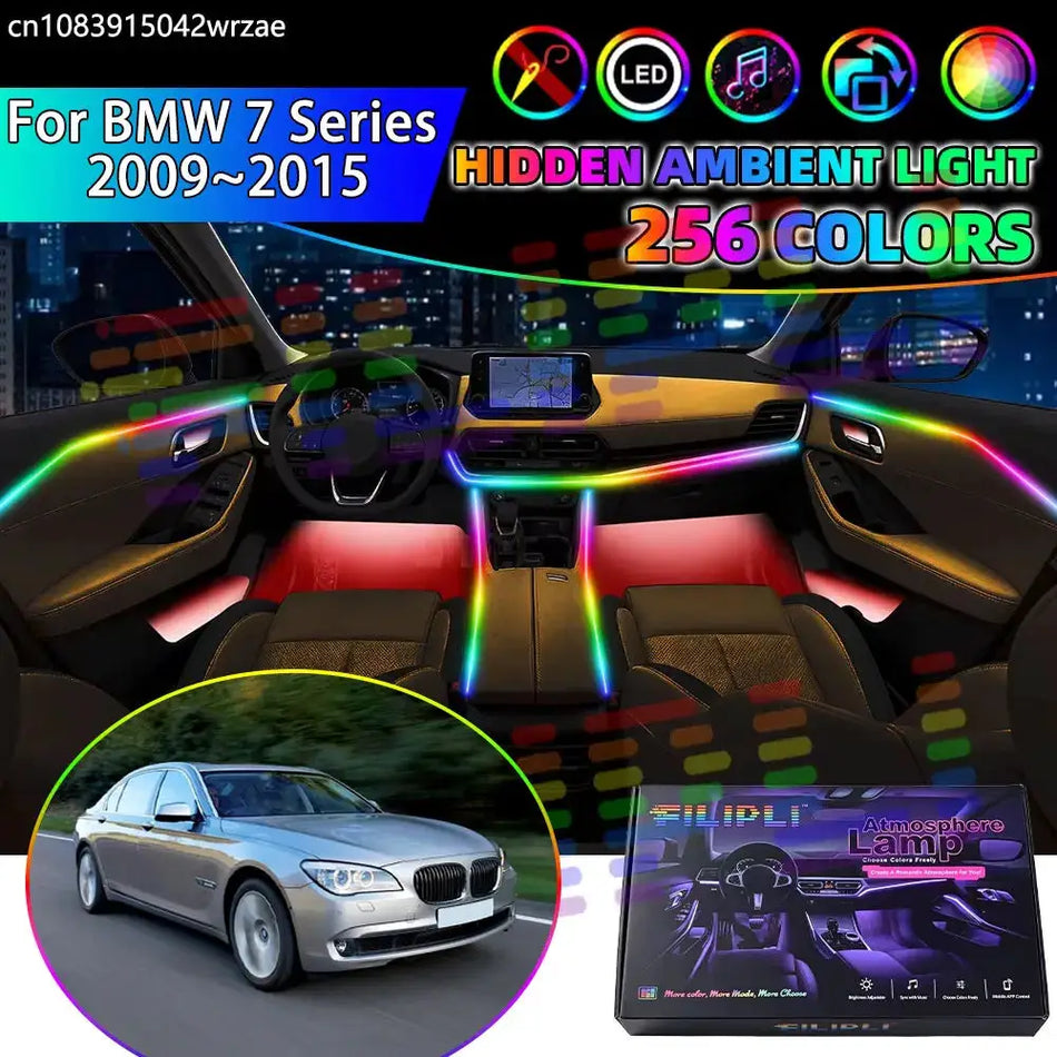 For BMW 7 Series 2009~2015 F01 F02 F03 F04 RGB Car Interior Ambient Lights Strips Breathing Lighting Kit App Control LED strips by InterCyprus Trading Ltd