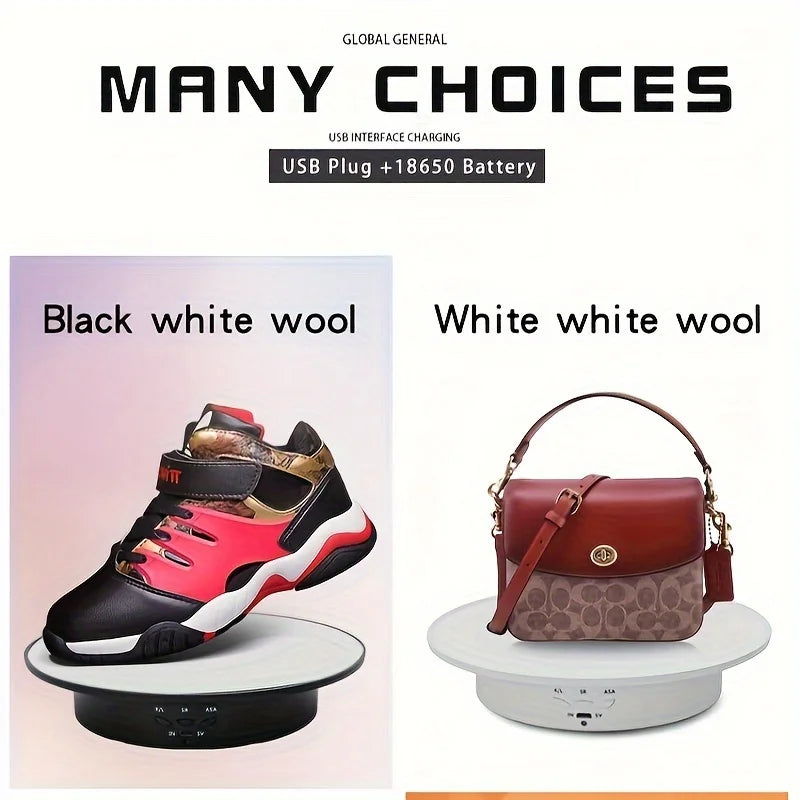 360 Degree Electric Rotating Turntable &ndash; Rechargeable, Smooth &amp; Quiet Display Stand