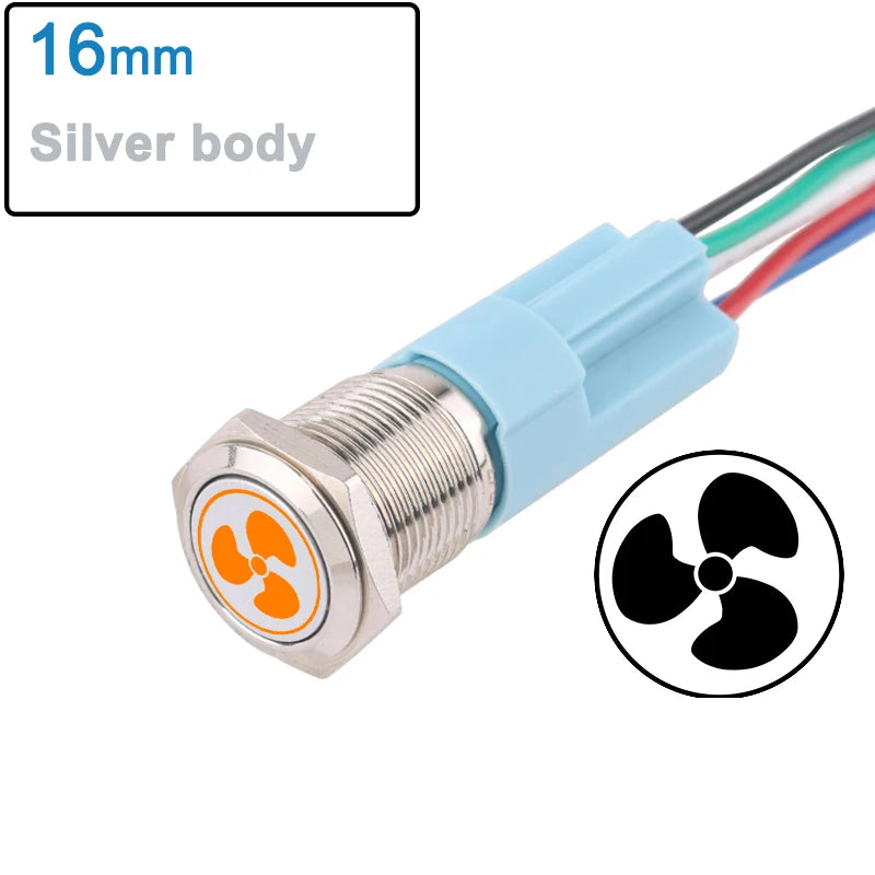 DIANQI Metal Push Button Switch &ndash; Durable Stainless Steel Construction 16mm-Yellow LED-S / 12-24V / Latching locking