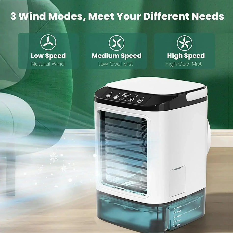 Portable 3-Speed Mini Air Conditioner with Humidifier, 900ML Tank
