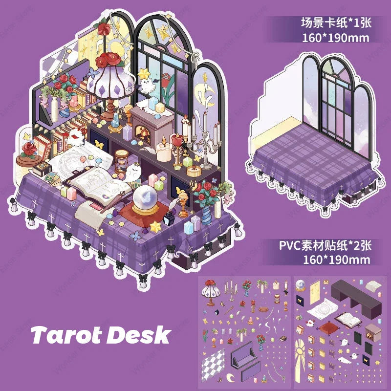 3D DIY Plus Size Corner Desk Miniature Sticker Set for Creative Play Tarot Desk
