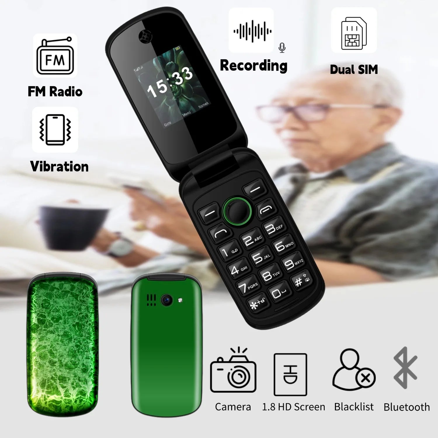 Cute Small Flip Clamshell Elderly Phone - Large Push Button
