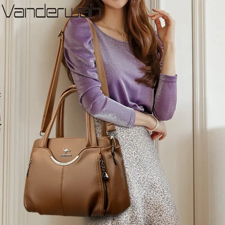 Genuine Leather Handbags for Women, Designer Soft Cowhide Tote, Crossbody Shoulder Bag