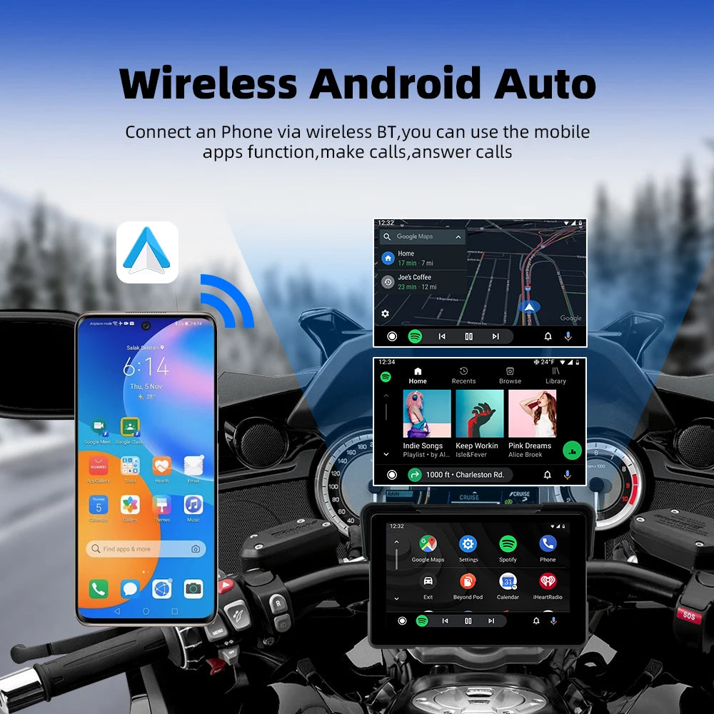 EVKEY New Android 13 Motorcycle GPS &ndash; Wireless CarPlay and Android Auto
