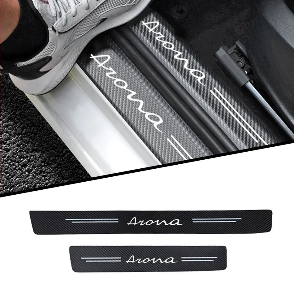 Deurdrempelbeschermers voor SEAT Ibiza van koolstofvezel folie met PU leren accenten, 4-pack auto deurdrempelbeschermers