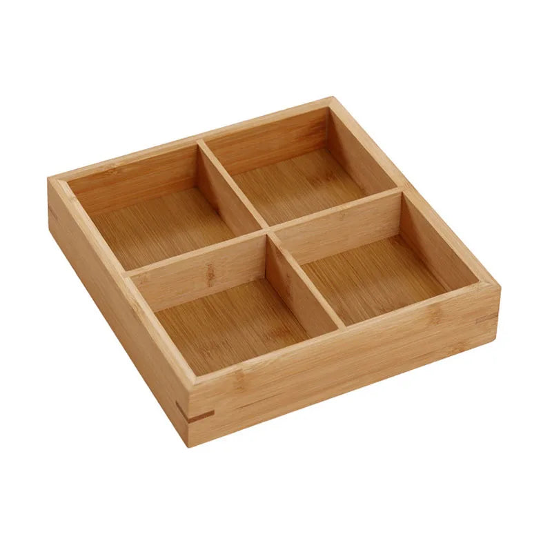 Divided Wooden Tray - Multi Compartment Design For Serving Four squares