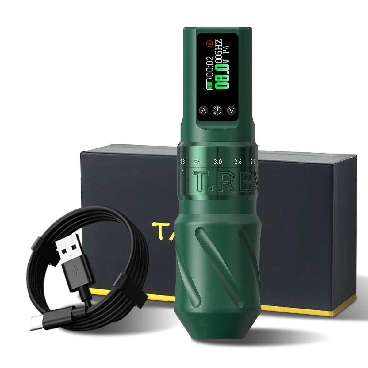 T-Rex Tattoo Pen Machine &ndash; Wireless Rotary 1600mAh Battery green