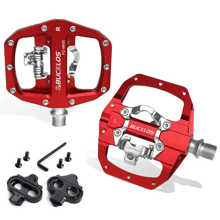 BUCKLOS Clipless Pedal Self-locking MTB Pedal for SPD System Mountain Bike Mixed Pedals Dual Lock/Flat Pedals with MTB Cleat by InterCyprus Trading Ltd