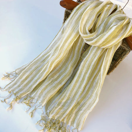 Linen Yellow Striped Women's Scarf &ndash; Chic and Versatile Accessory