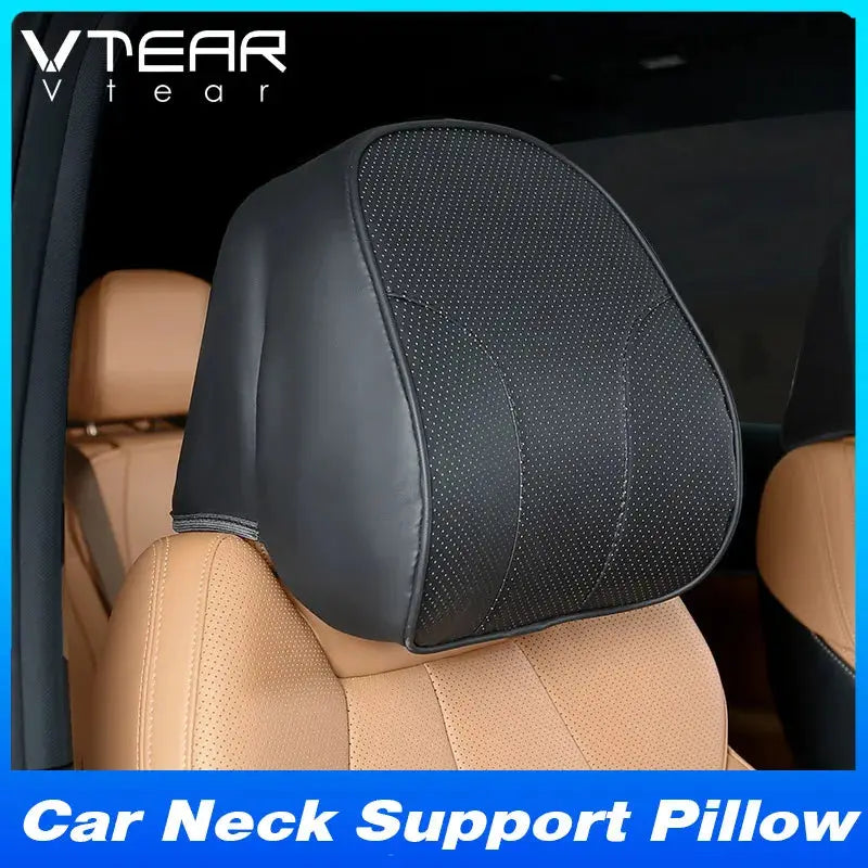 Vtear Universal Car Neck Pillow Memory Foam Headrest Cushion Slip On Elastic Strap Breathable Perforated Neck Relief Accessories by InterCyprus Trading Ltd