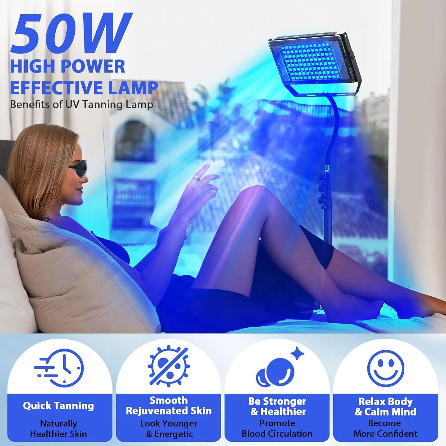 50W Ultraviolet Tanning Lamp Tripod Solarium &ndash; Blue Light