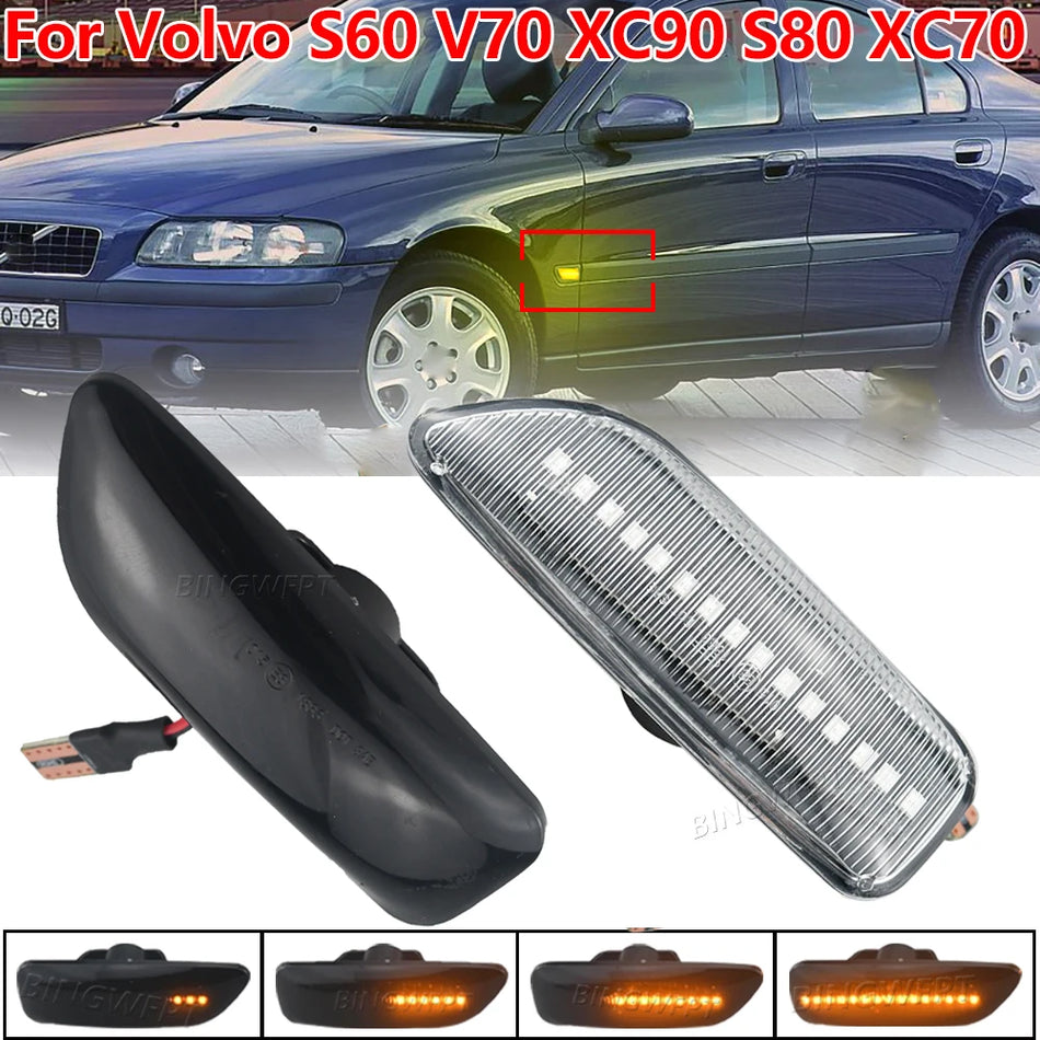 2 kosa dinamične LED amber stranske marker luči za Volvo S60, V70, XC90, S80, XC70
