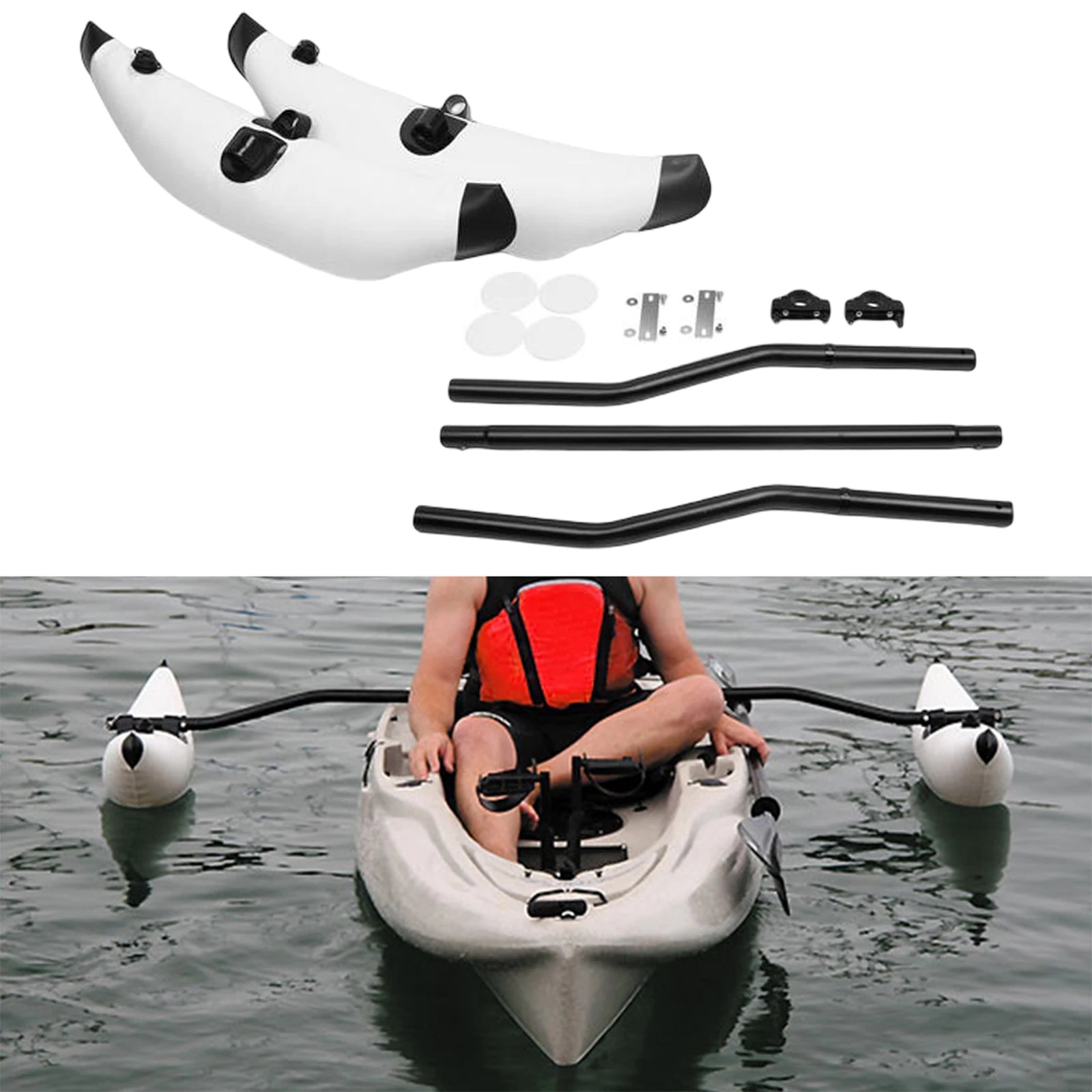 Kayak Float Stabilizer System with Outrigger Arms and Accessories