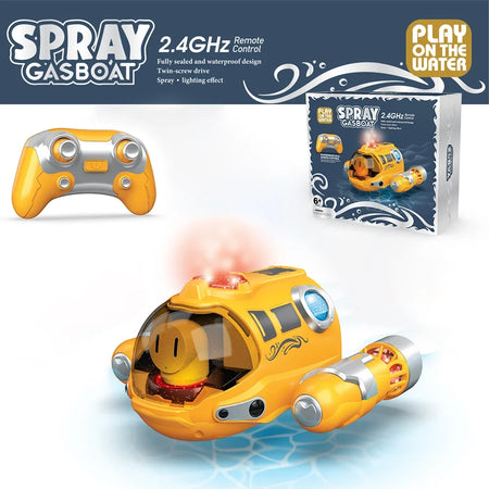 RC Submarine Spray Motorboat - 2.4G Remote Control Waterproof Toy Yellow