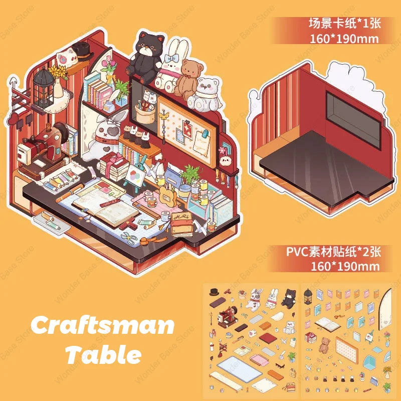 3D DIY Plus Size Corner Desk Miniature Sticker Set for Creative Play Handmade Desk