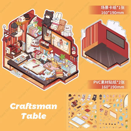 3D DIY Plus Size Corner Desk Miniature Sticker Set for Creative Play Handmade Desk