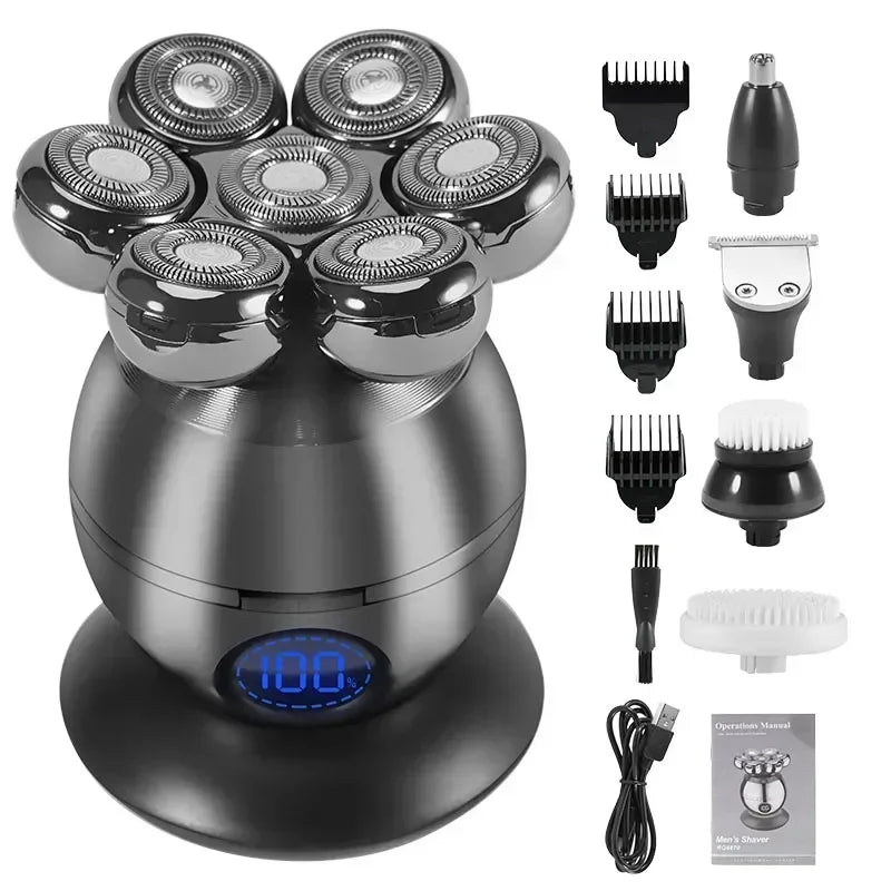 5-in-1 Waterproof Electric Head Shaver for Bald Men with Floating Cutter and Grooming Attachments