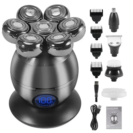 5-in-1 Waterproof Electric Head Shaver for Bald Men with Floating Cutter and Grooming Attachments