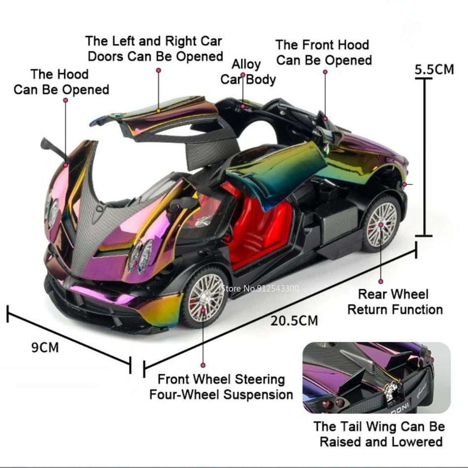 1:24 Metāla modeļa automašīna ar priekšējo riteņu stūrēšanu Pagani Huayra Dinastia