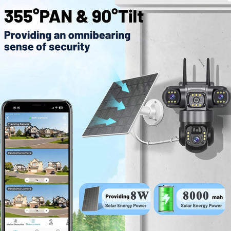 V380 PRO 3 Lens 4G Solar Camera HD 15 MP 360 Outdoor Waterproof CCTV Night Vision Two-Way Audio Camera Mobile Tracking IP Camera