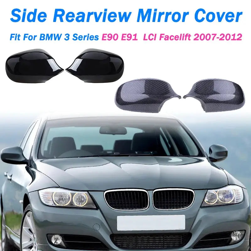Glossy Black Side Mirror Covers for BMW E90 E91 LCI by InterCyprus Trading Ltd