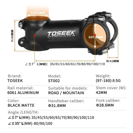 TOSEEK Bicycle Handlebar Stem 60/70/80/90/100mm MTB Stem 28.6mm 31.8mm Negative Power Mtb Lightweight Road Bike Table by InterCyprus Trading Ltd