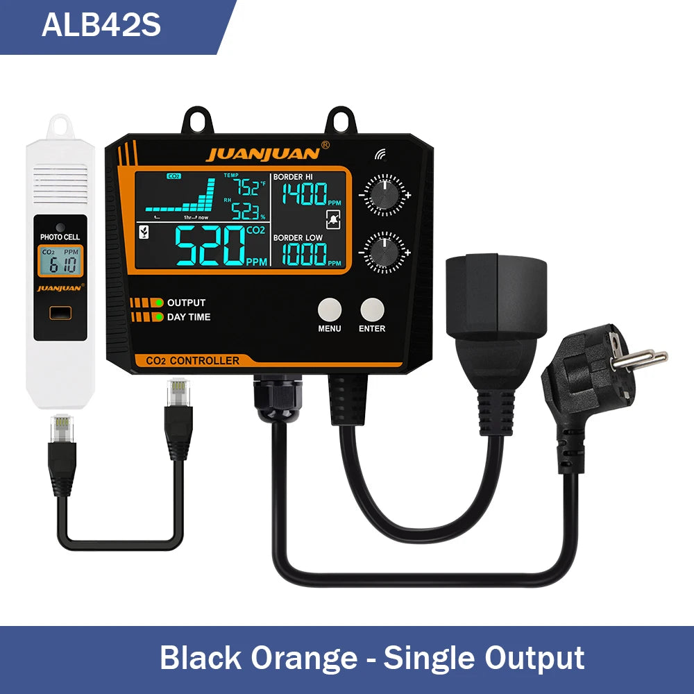 Juanjuan 0-5000ppm CO2 Controller &ndash; LCD Display Monitor Orange 1 Output / EU Plug