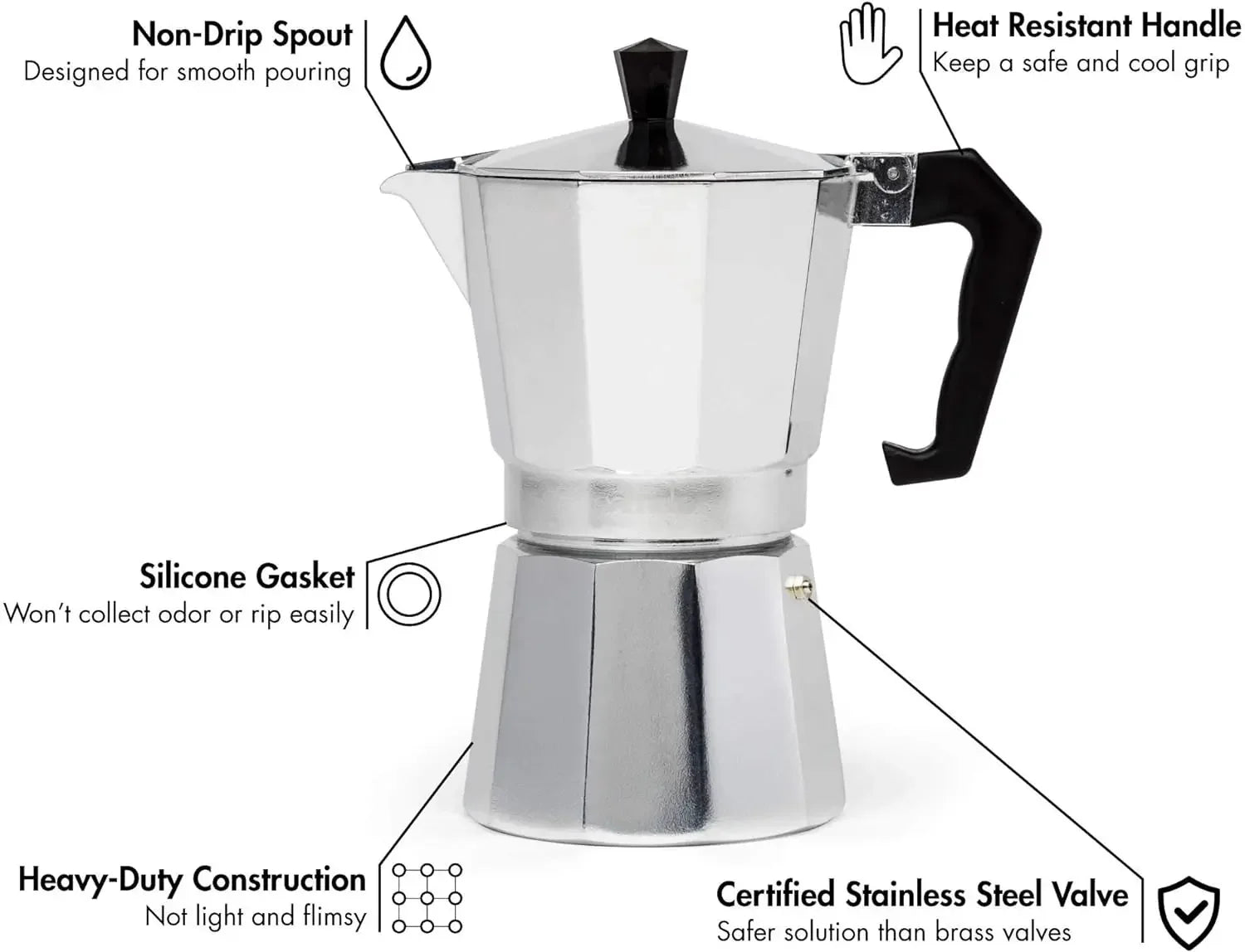 Moka Espresso Coffee Maker Pot - Stovetop Percolator for Caf&eacute; Brewing