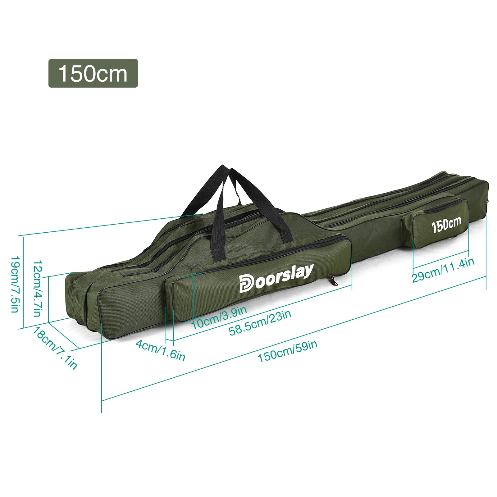 3 Layer Fishing Pole Bag &ndash; Long Lasting Oxford Fabric Green 150cm