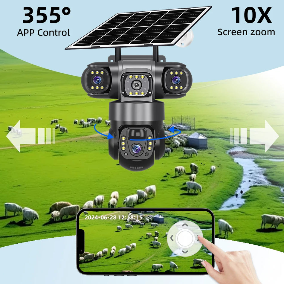 V380 Pro 15MP 6K Triple Lens Solar CCTV Camera with 10X Zoom