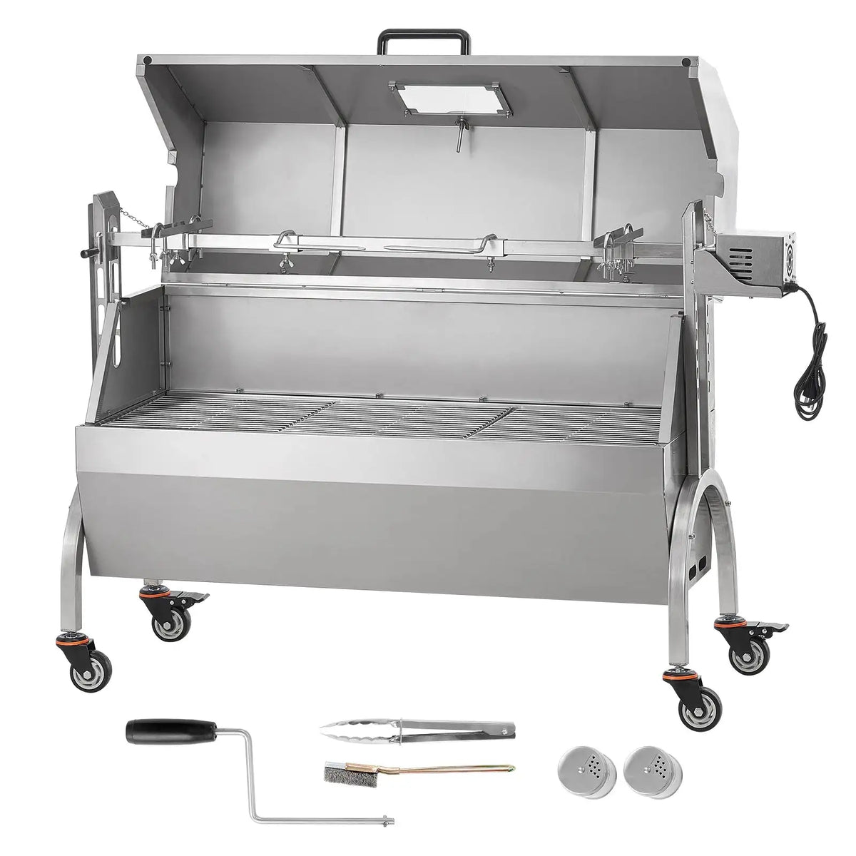 Rotisserie Grill With Hooded Cover Stainless Steel