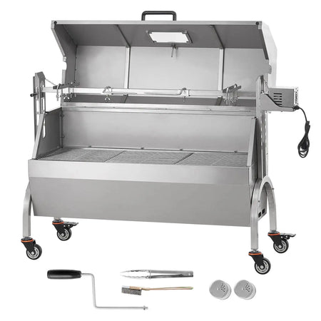 Rotisserie Grill With Hooded Cover Stainless Steel