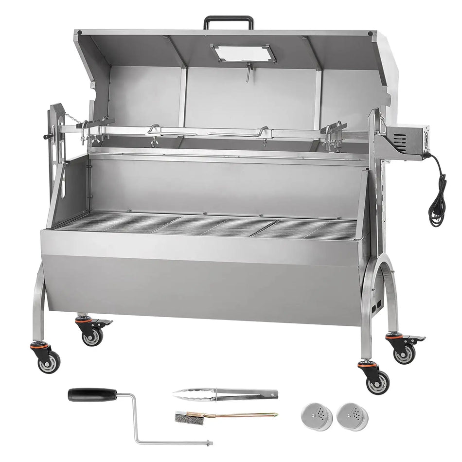Rotisserie Grill With Hooded Cover Stainless Steel